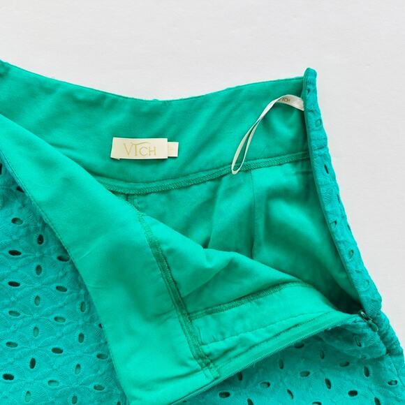 Vicky Tcherassi Green Eyelet Shorts Size Small High Waist Dressy Beach Vacation - Picture 2 of 7